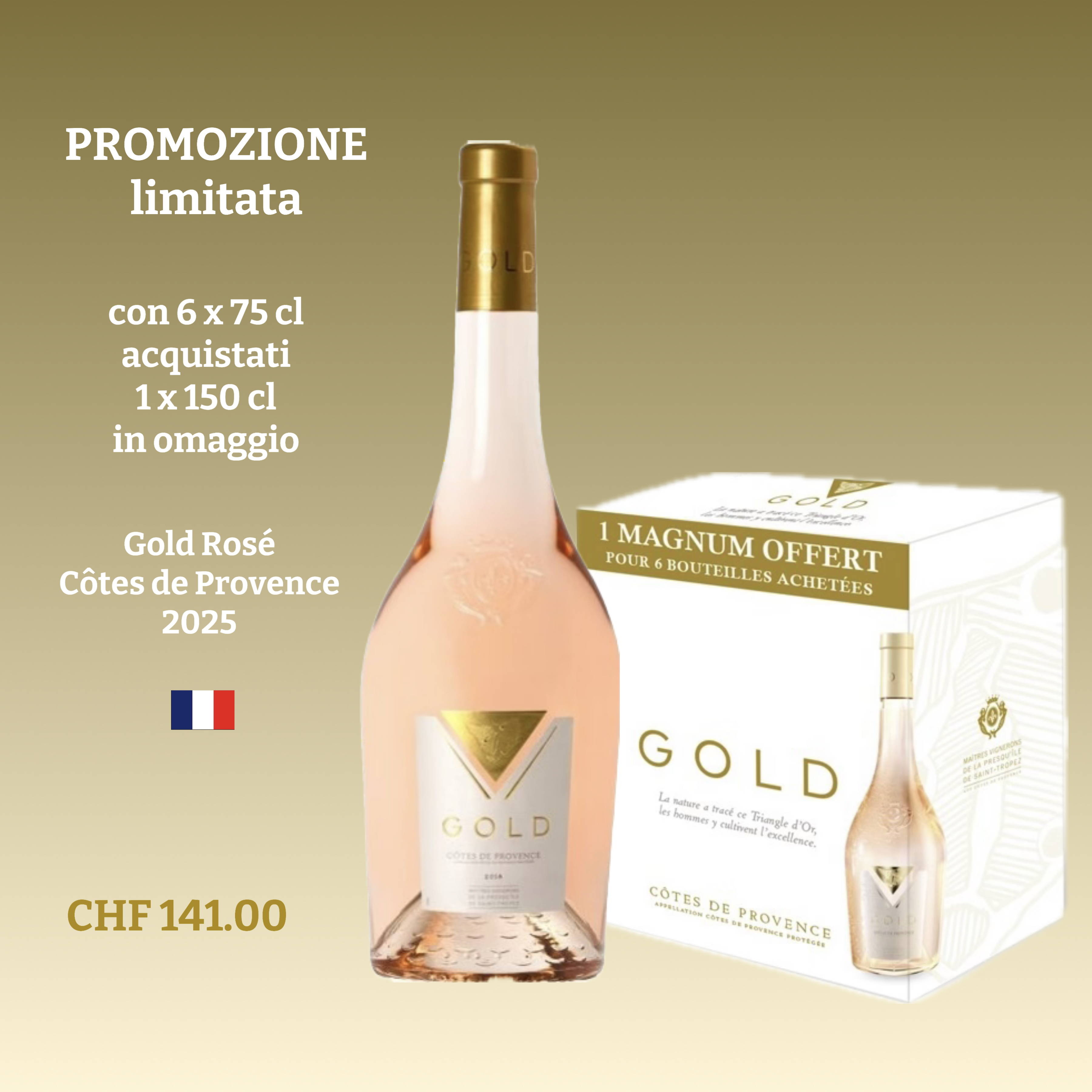 Gold Rosé Côtes de Provence OFFERTA acquista 6 × 75 cl, 1 × 150 cl in omaggio