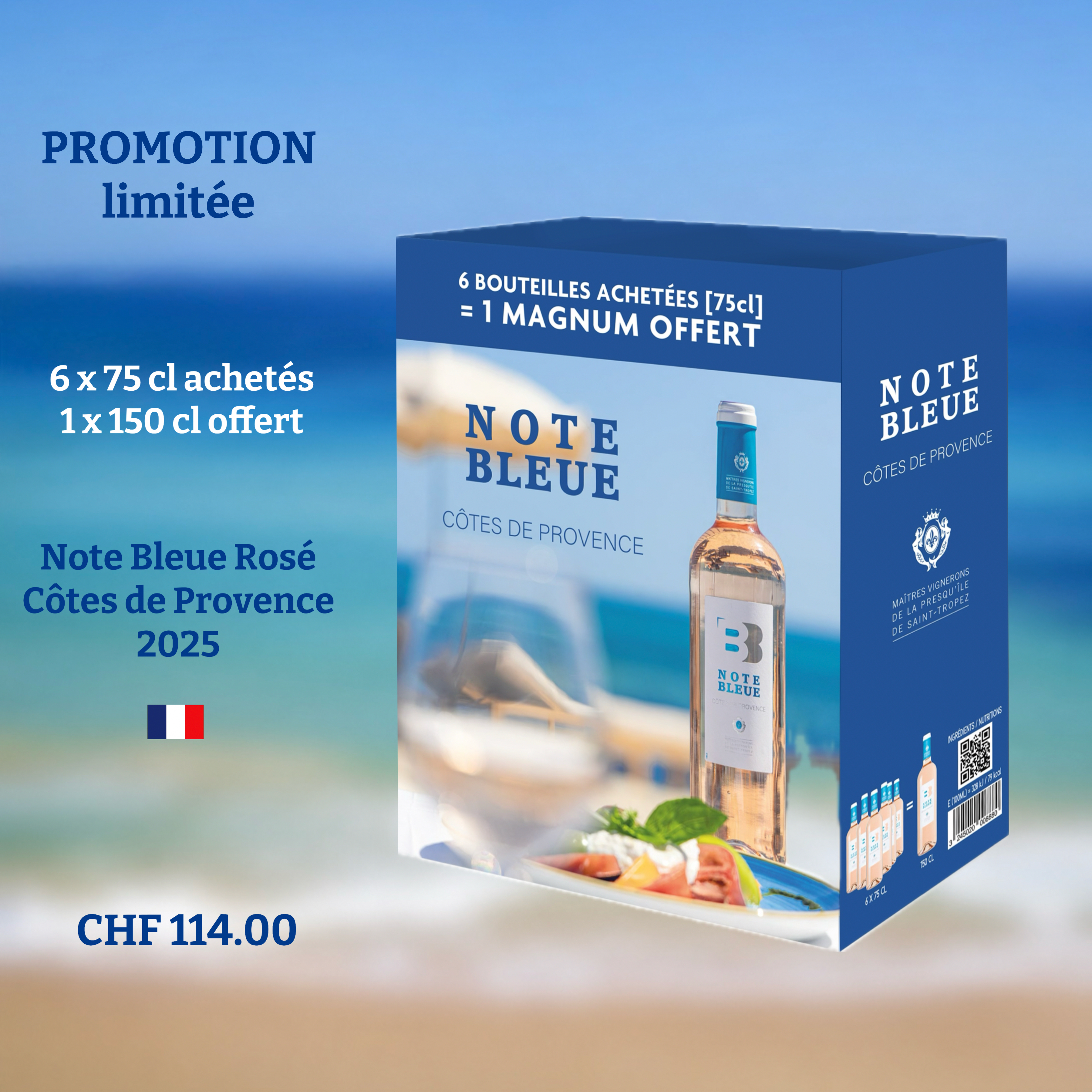 Note Bleue Rosé Côtes de Provence PROMOTION achetez 6 × 75 cl, 1 × 150 cl offerte